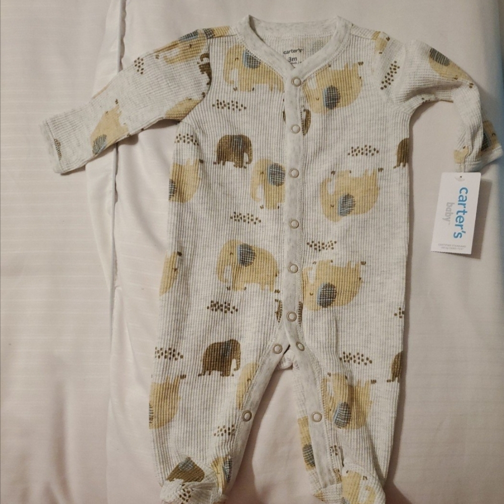 Carter's Baby Elephant Print One Piece - Cream and Brown Unisex
